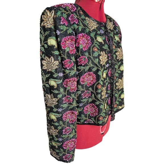 Vintage Stenay Size Medium 100%‎ Silk Fully Beaded Floral Evening Blazer Jacket - Picture 2 of 9